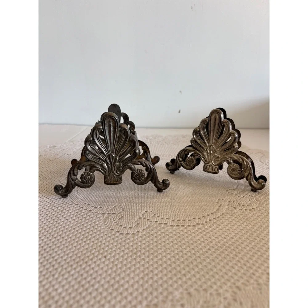 Vintage Ornate Silver Tone Metal Napkin Holder and knife Holder. Scoll design